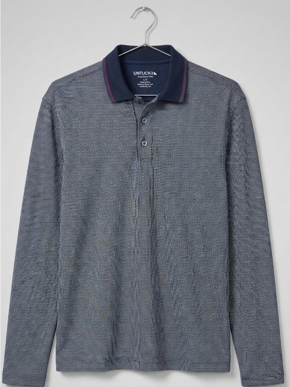 UNTUCKit Men's Blue Boscarelli Long Sleeve Textured Polo with Contrast Collar